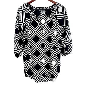 Mud Pie Womens Sz Small 4-6 Black White Formal Artsy Blouse Shirt Top